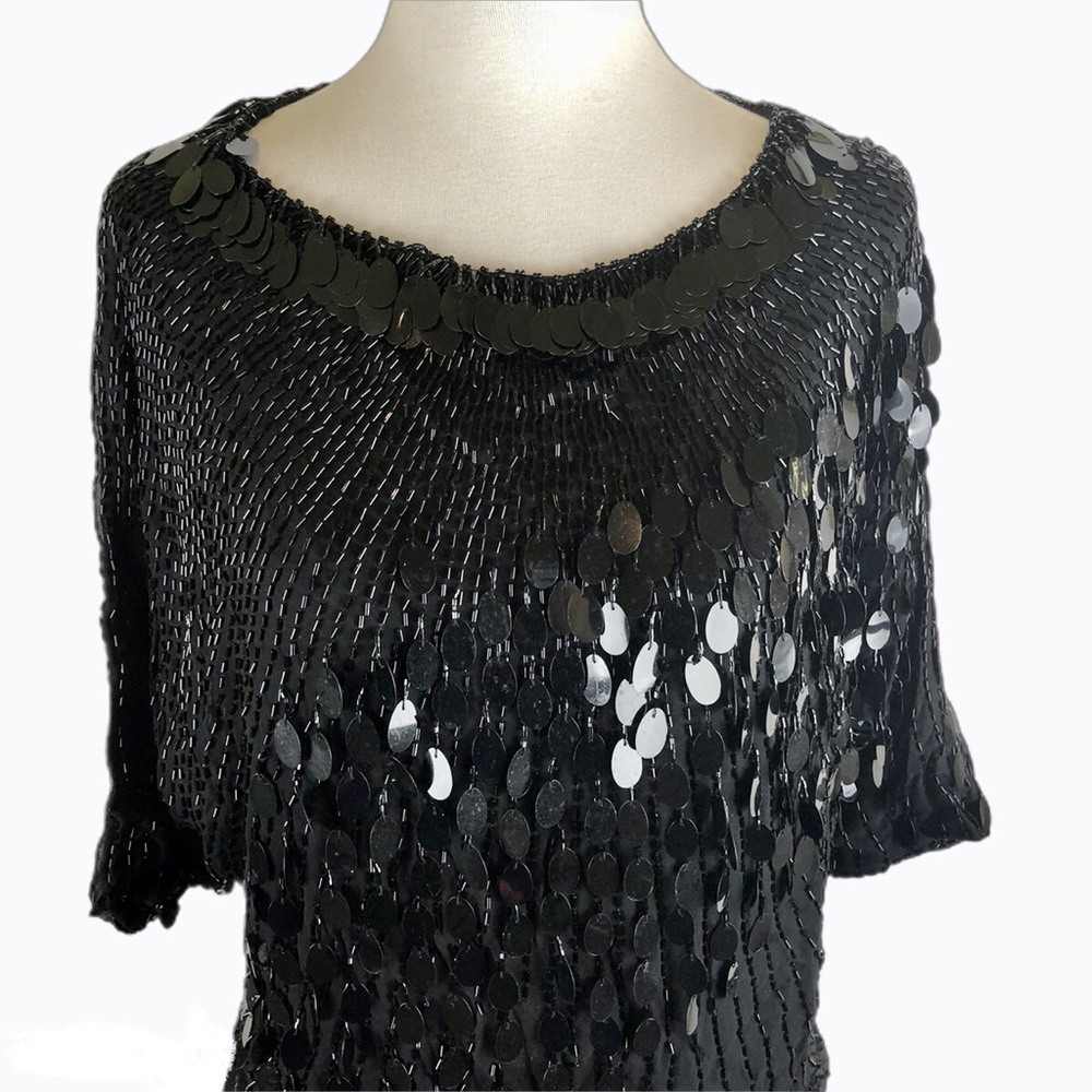 Vintage Oleg Cassini silk top beads paillettes
